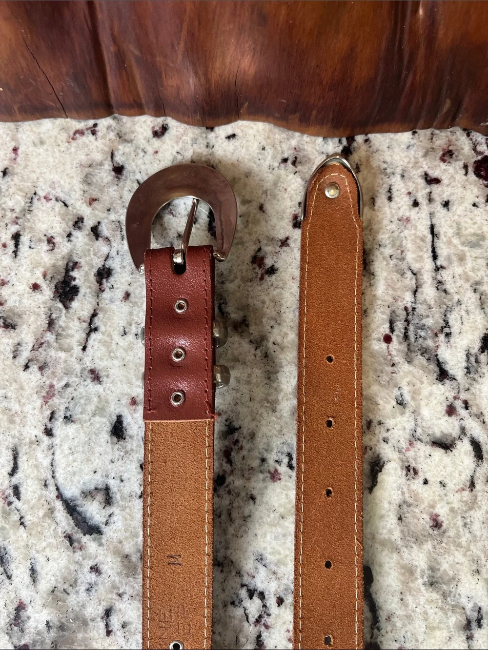 AXCESS. Chestnut Brown Leather Belt with Silver Buckle